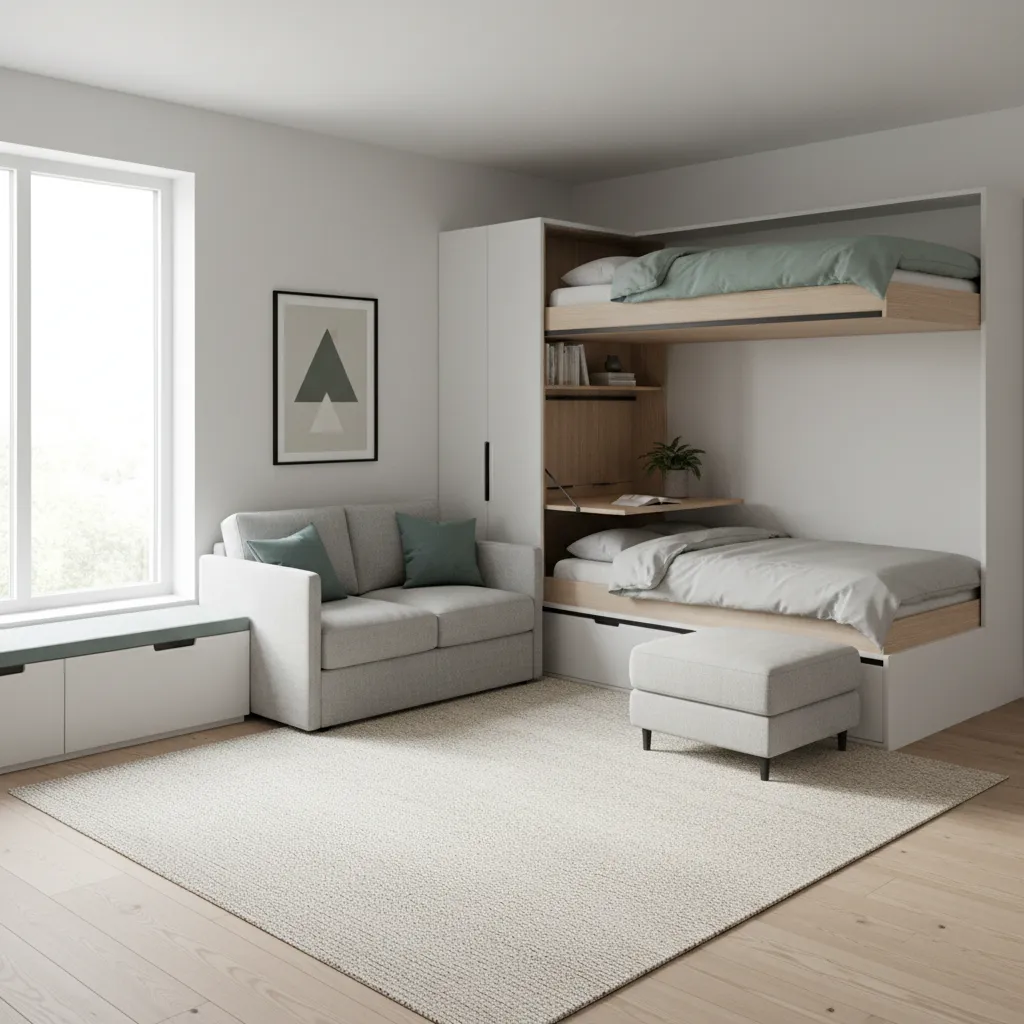 optimized small living space with multifunctional furniture layout