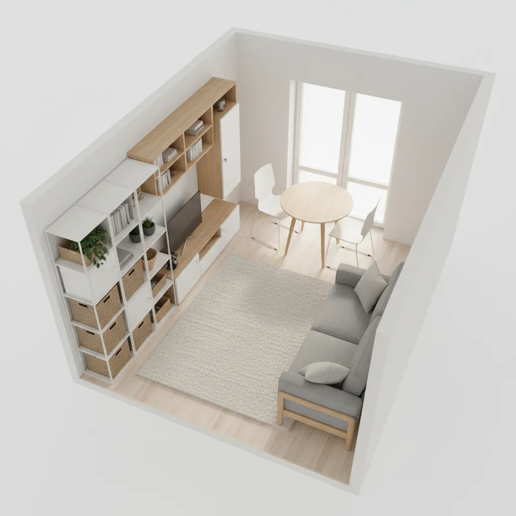 3D layout planning for a small studio apartment using digital room planner