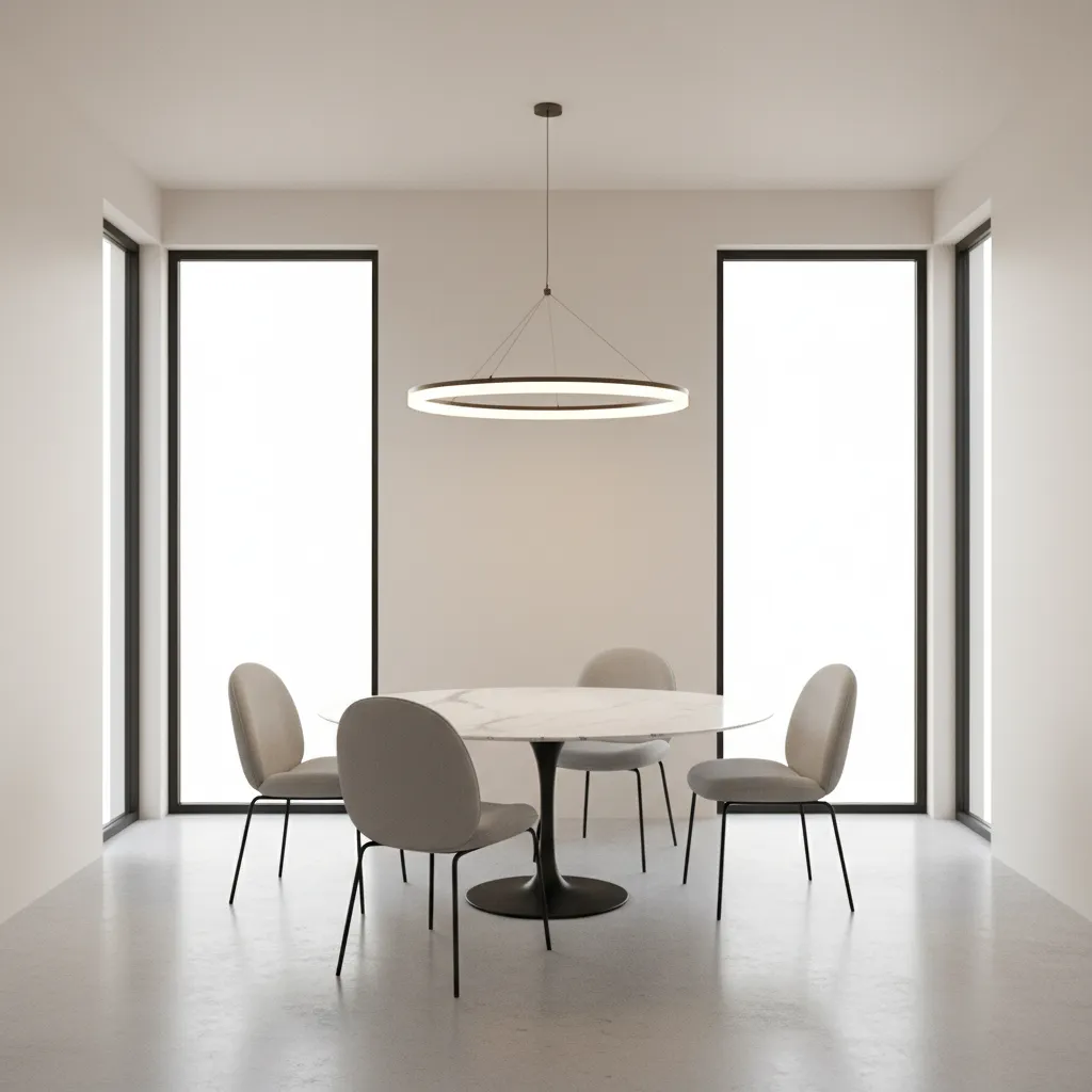 Square dining room layout with centered round table