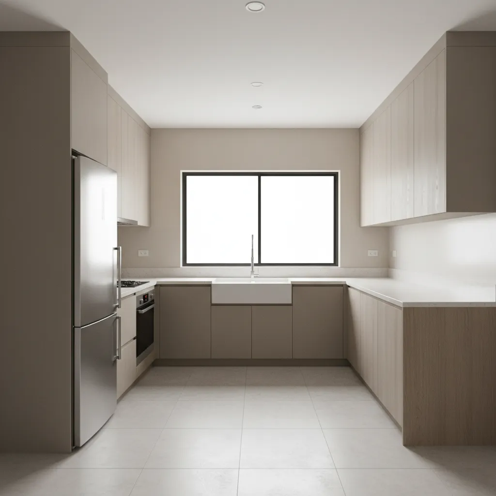 Small 11x11 square kitchen showing cabinet arrangement and appliance positions