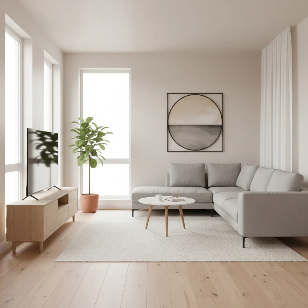 small square living room with wall aligned sofa and coffee table layout