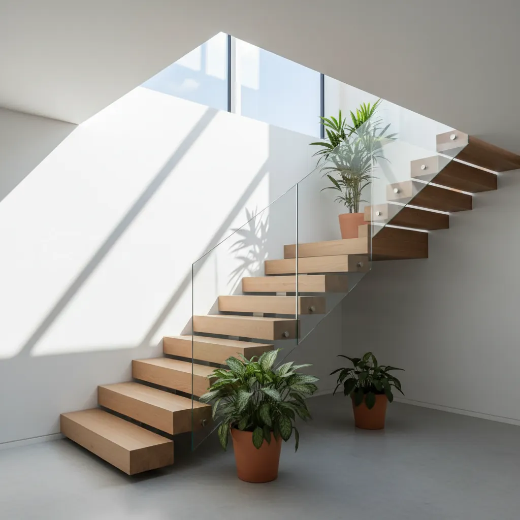 Giếng trời nhỏ cạnh cầu thang giúp lấy sáng cho nhà phố