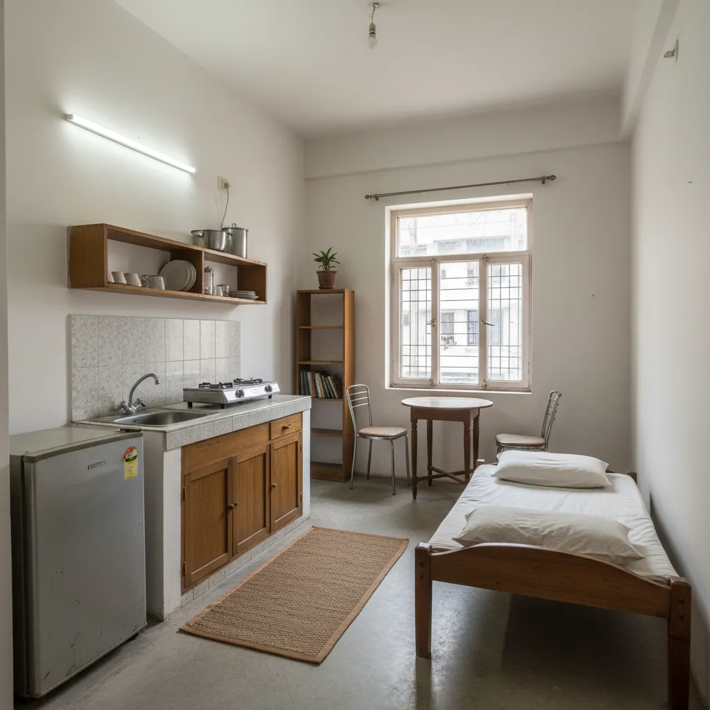 Small Indian studio apartment layout before conversion