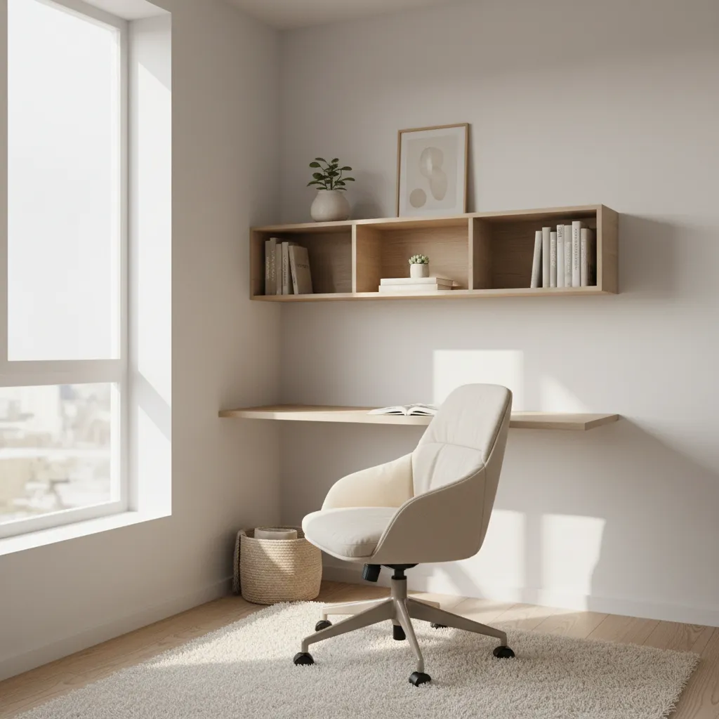 Small apartment study corner with wall mounted desk and chair