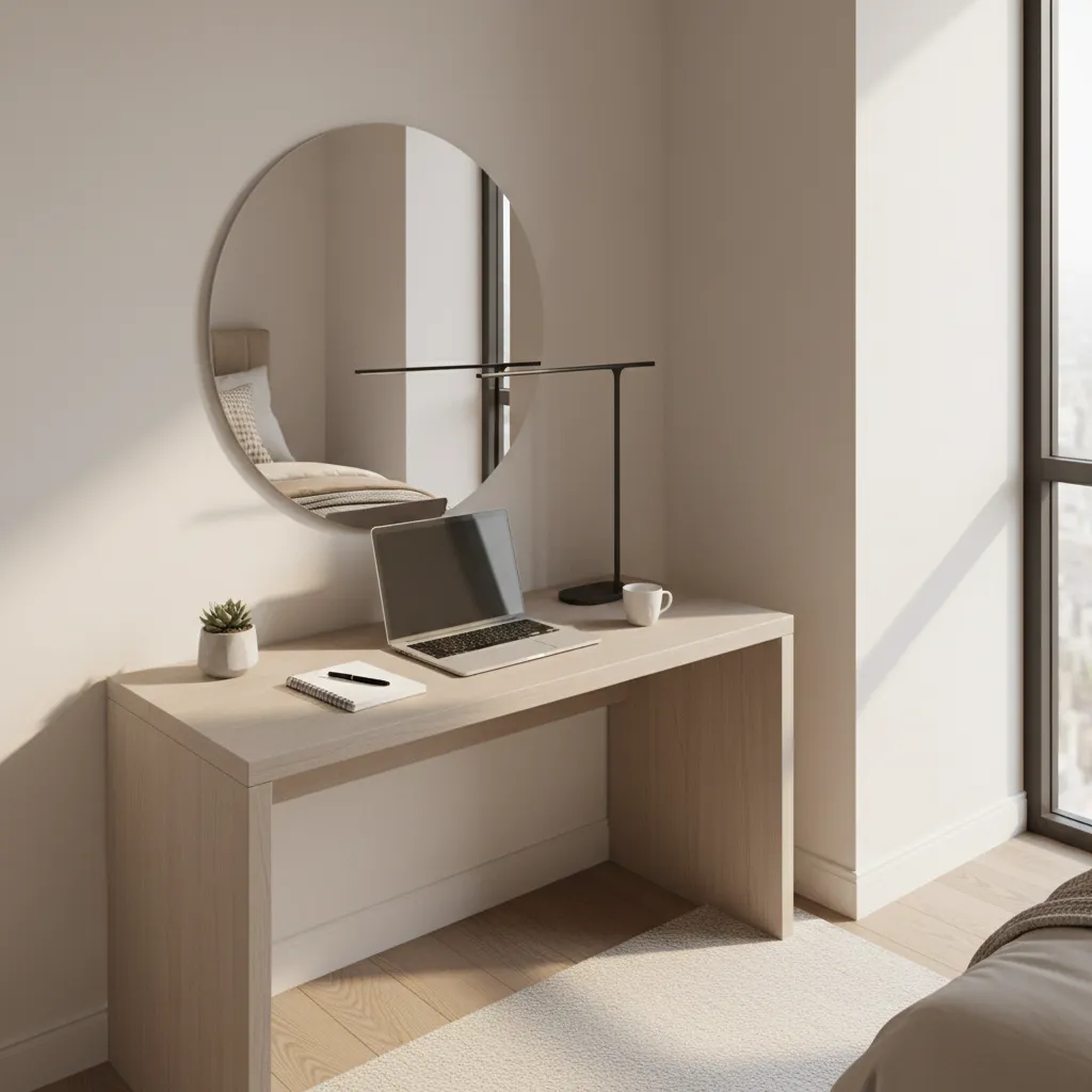 Compact study desk layout inside a small bedroom workspace