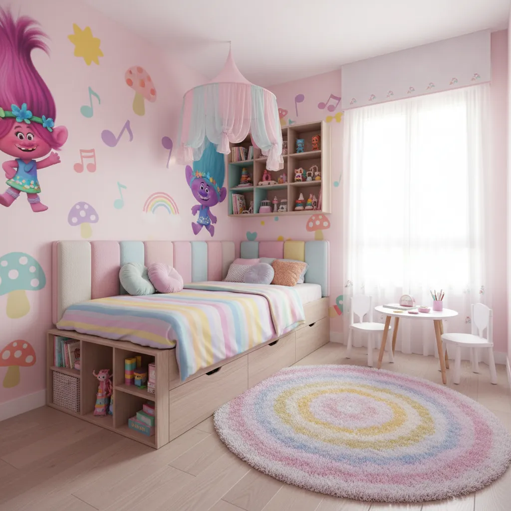 Small Trolls Themed Bedroom Layout Ideas That Save Space