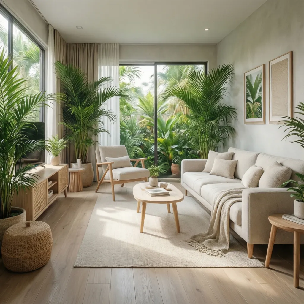 Apartamento pequeño decorado con estilo tropical moderno