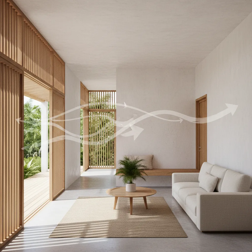Compact tropical house interior showing airflow improvements and open partitions
