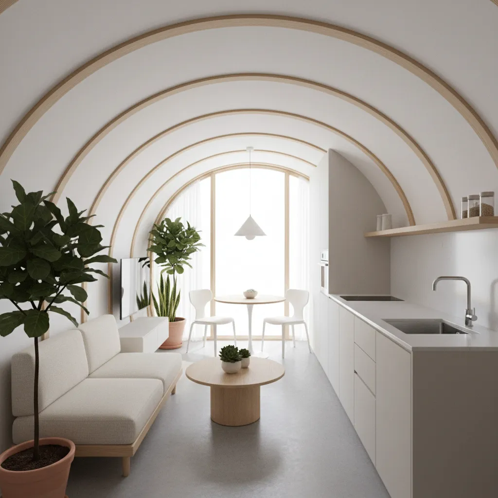 Không gian phòng khách và bếp liên thông trong nhà ống 40m2