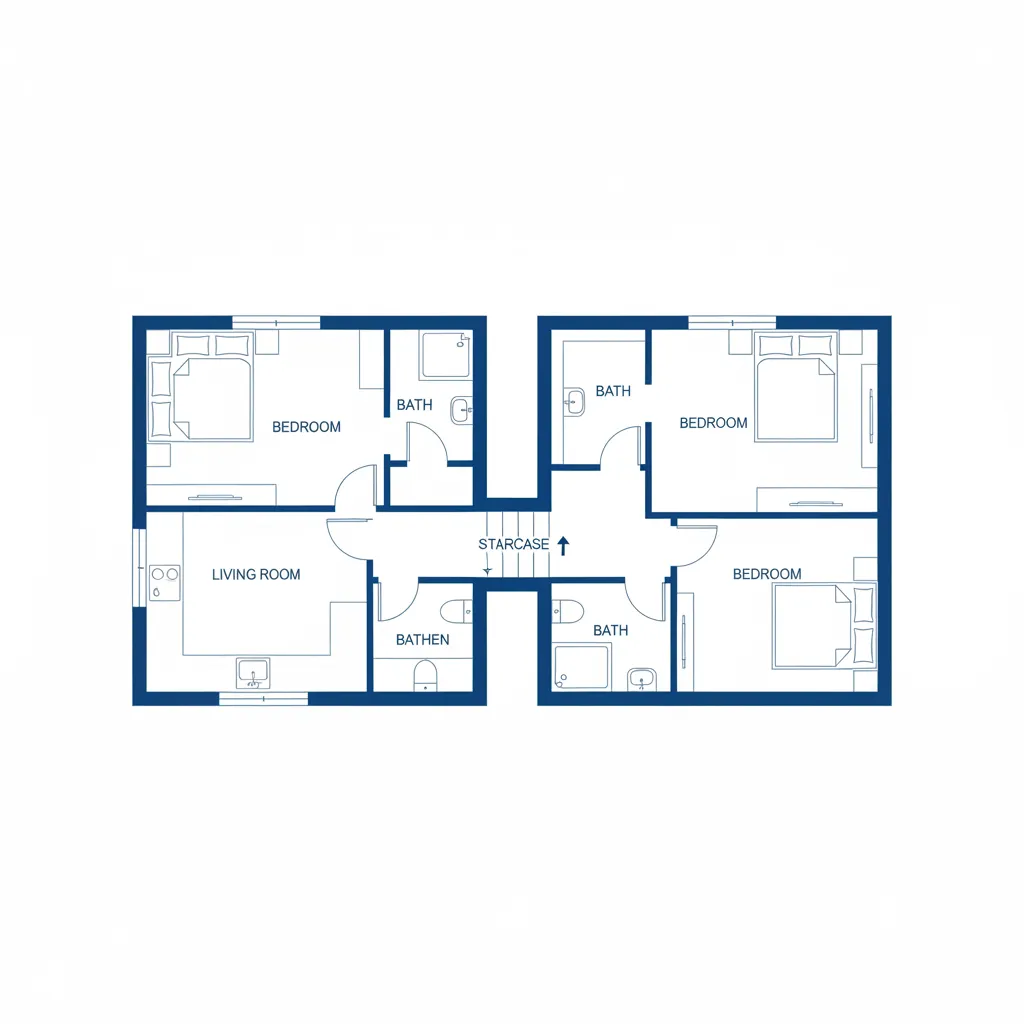 Plano de distribución de una casa pequeña de dos pisos