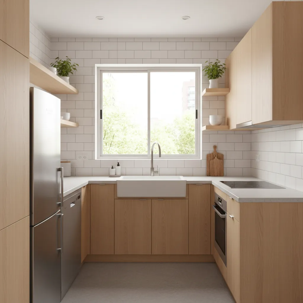 compact u shaped kitchen in small apartment with efficient cabinet layout