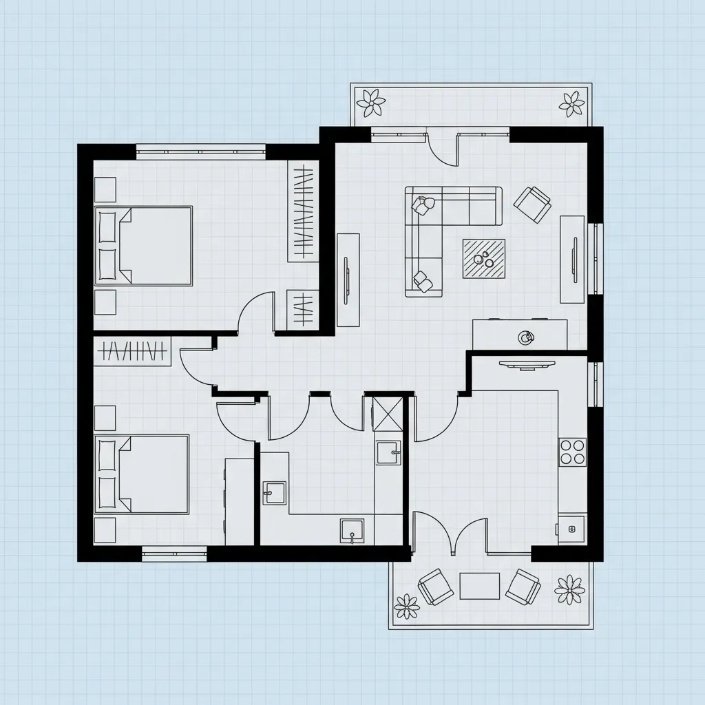 example floor plan of small two bedroom village house