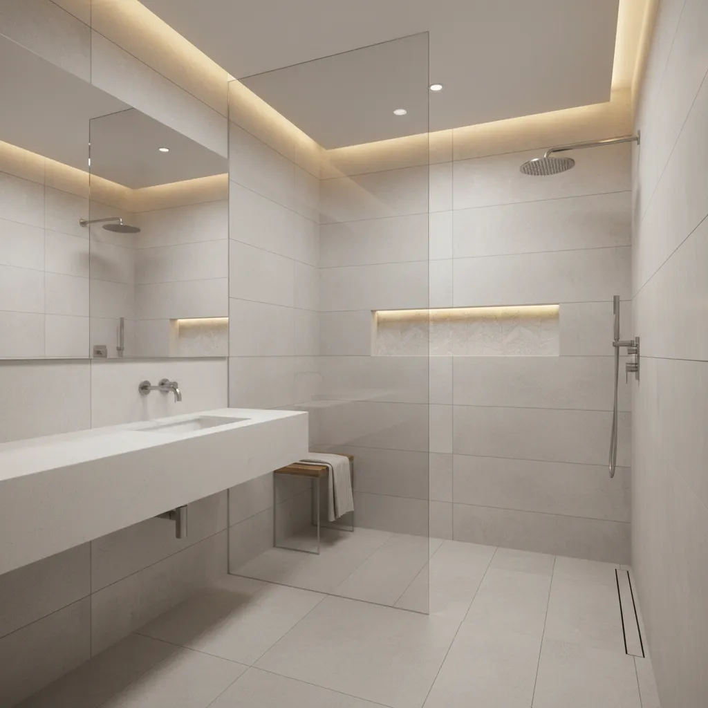 small bathroom with compact walk in shower glass partition