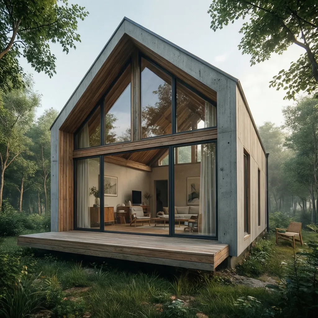 Casa pequeña de fin de semana con diseño moderno y entorno natural