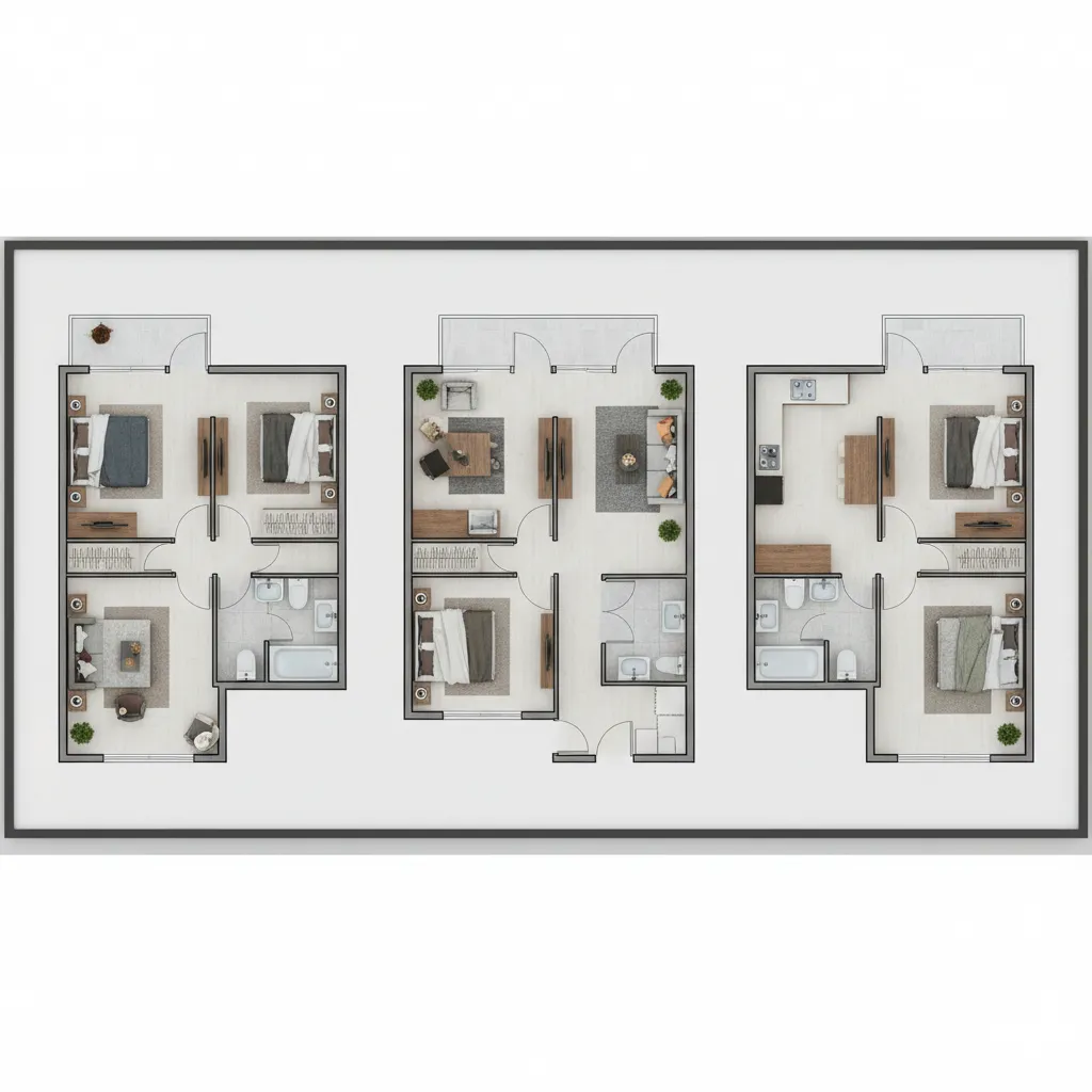 multiple efficient 2 BHK apartment floor plan examples