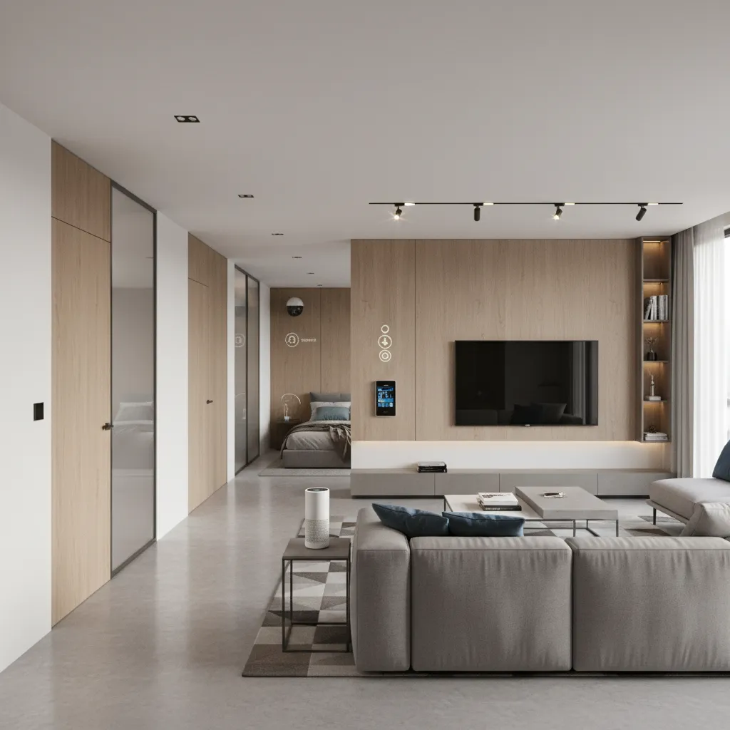 3 BHK apartment smart device layout across living room and bedrooms