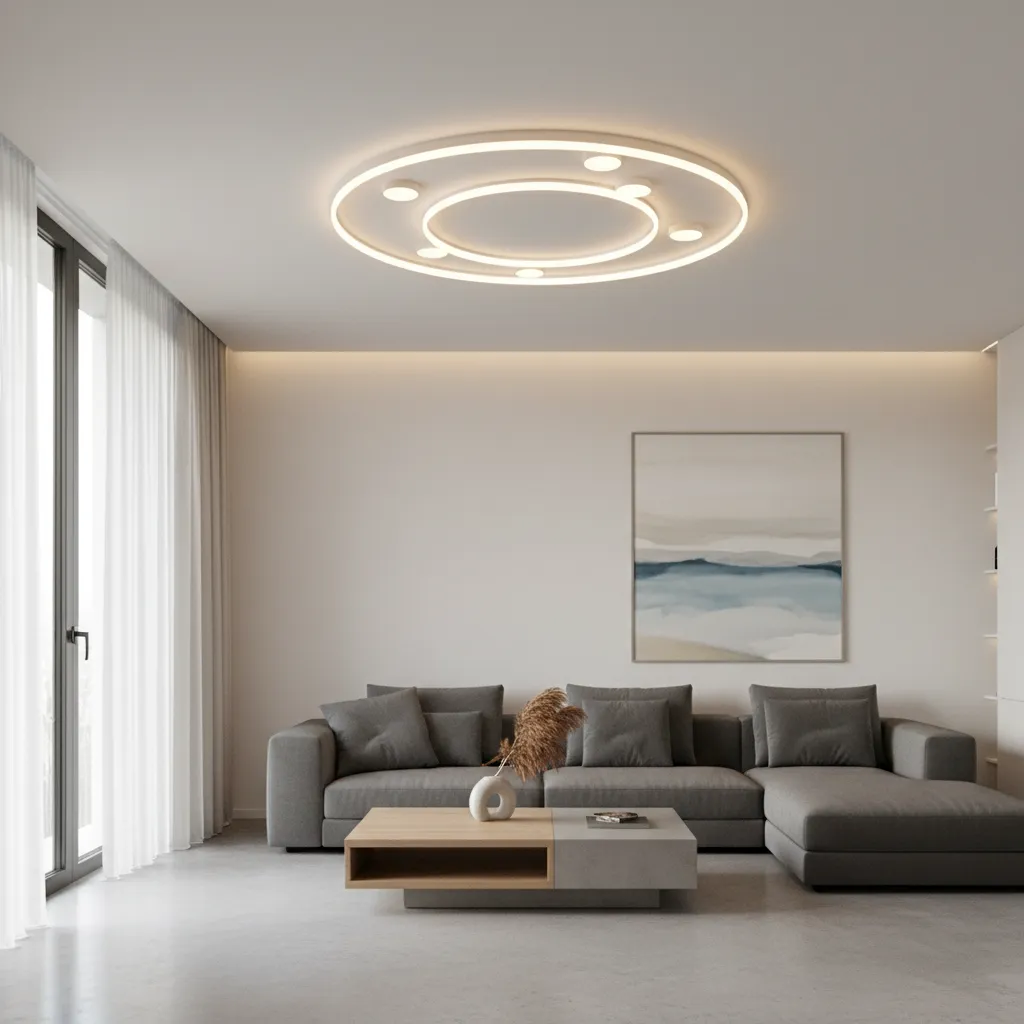 smart LED bulb installed in modern ceiling fixture in living room