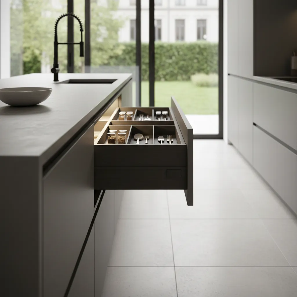Cajón con iluminación interior automática en una cocina moderna