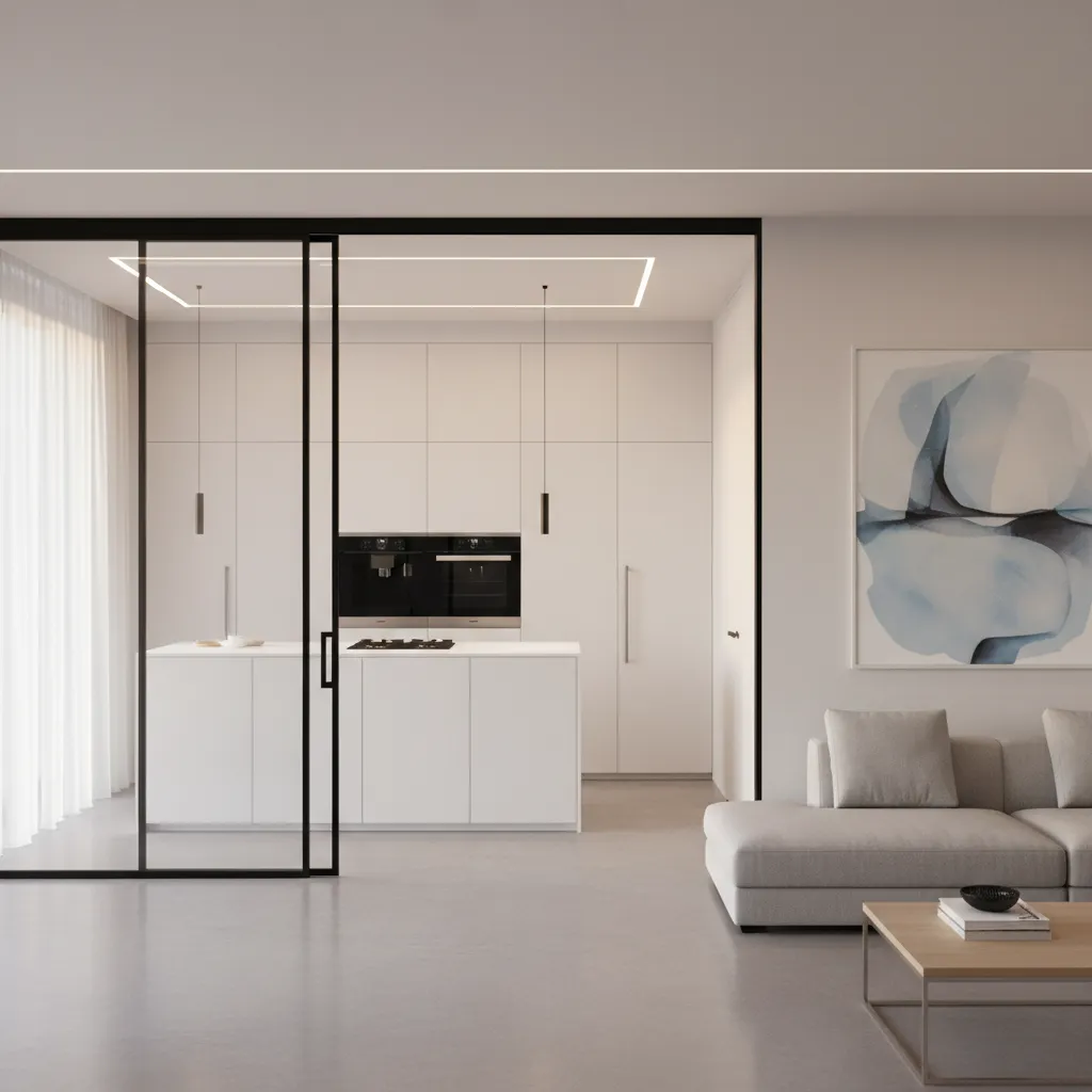 Closed Kitchen Door Designs Using Smart Glass Ideas