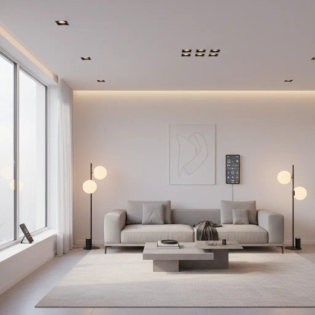 Smart lighting ecosystem with connected bulbs in a modern home