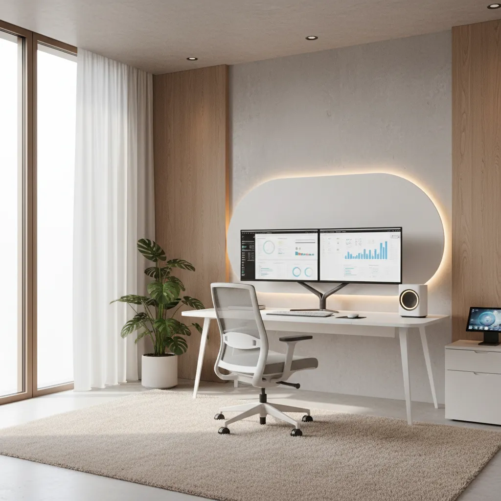 smart home office with connected devices lighting and monitors