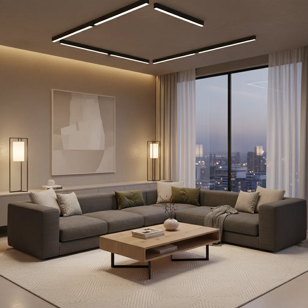 Modern living room using Sengled smart bulbs with app controlled lighting