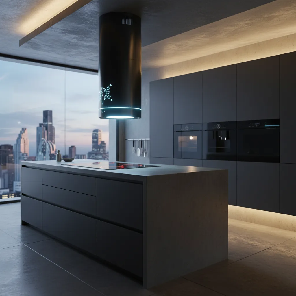 Smart kitchen chimney with touch control and modern lighting
