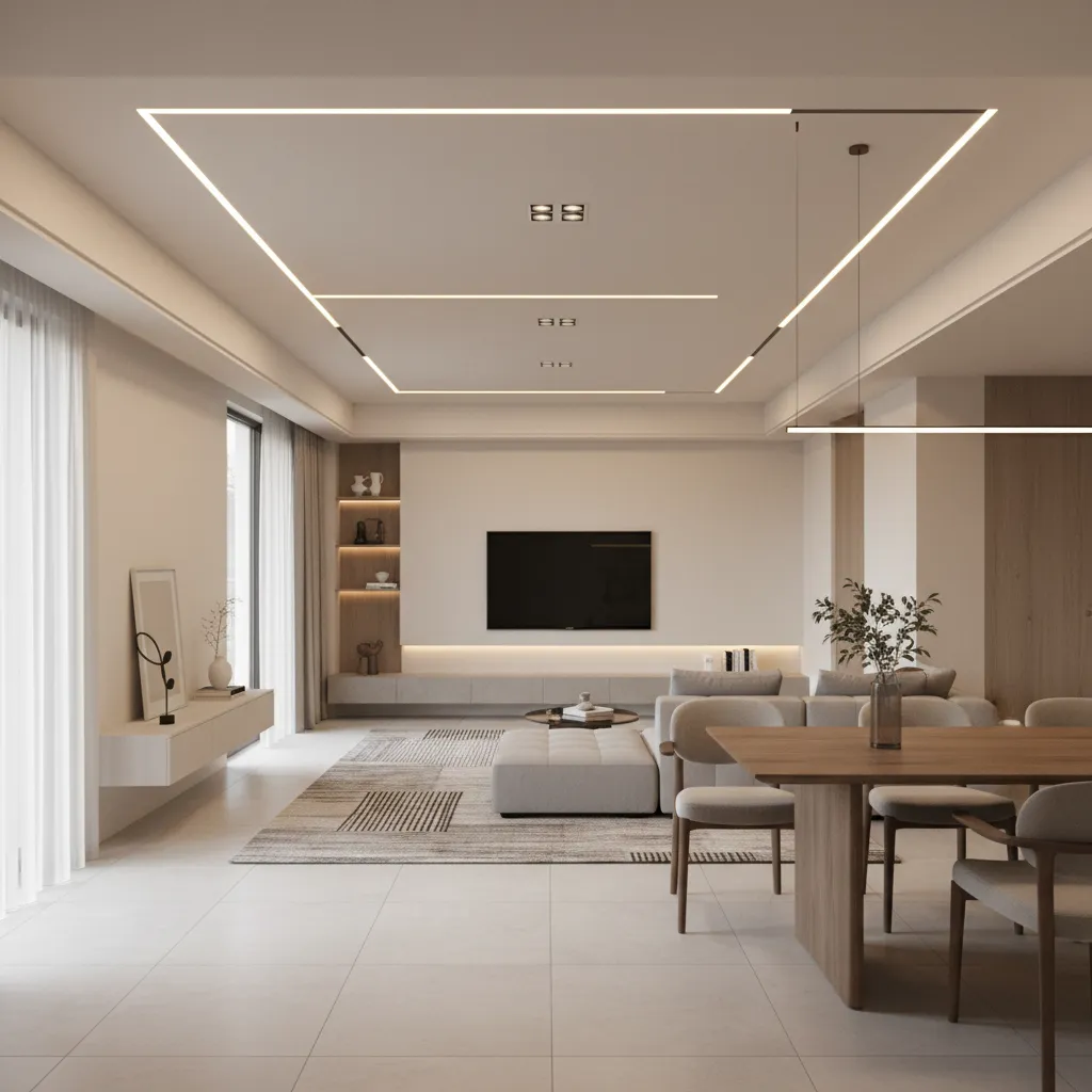 Modern LED smart lighting system in architectural interior space