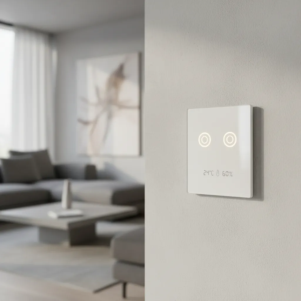 Smart light switch installed in modern home wall showing concept of constant power wiring
