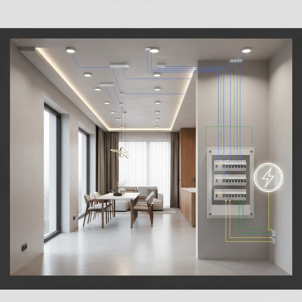 home electrical layout diagram showing lighting circuits and surge protection