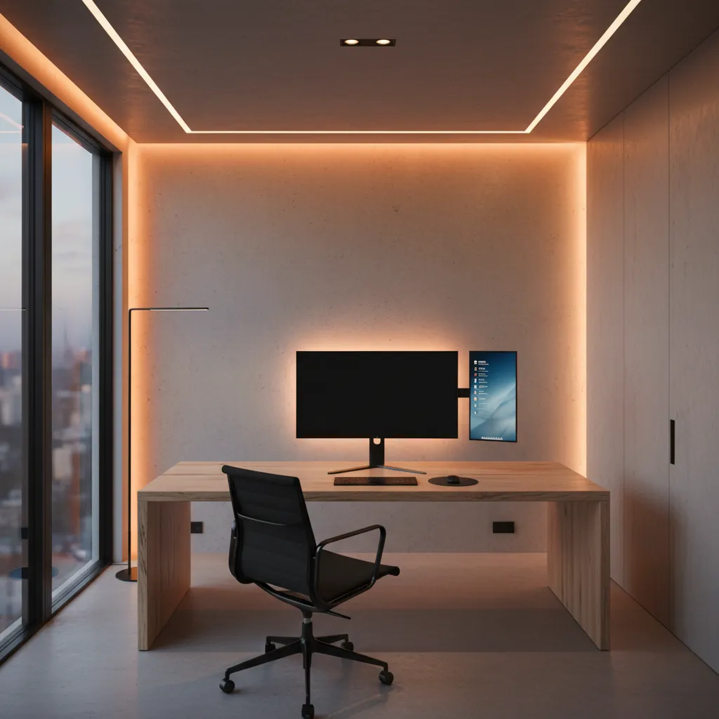 smart lighting automation in modern home office workspace