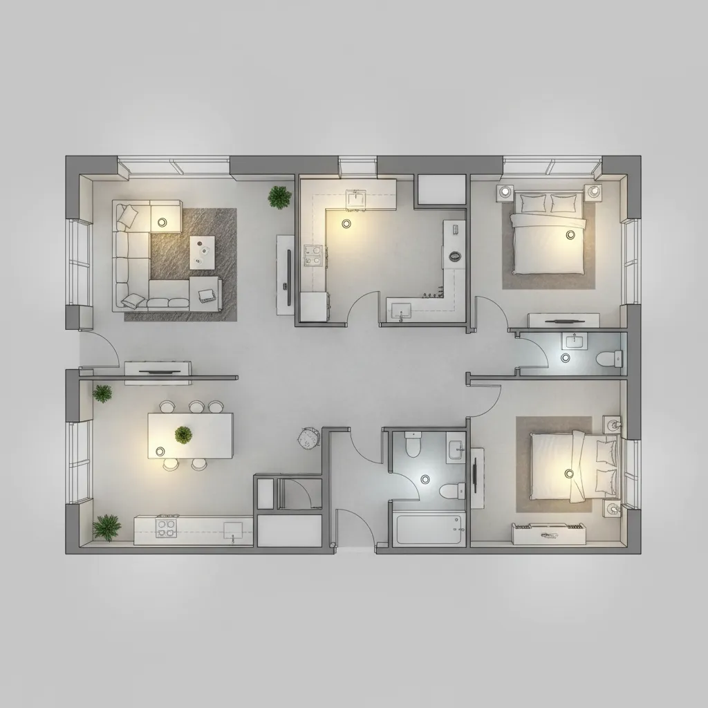 Home floor plan showing lighting zones for smart bulb placement