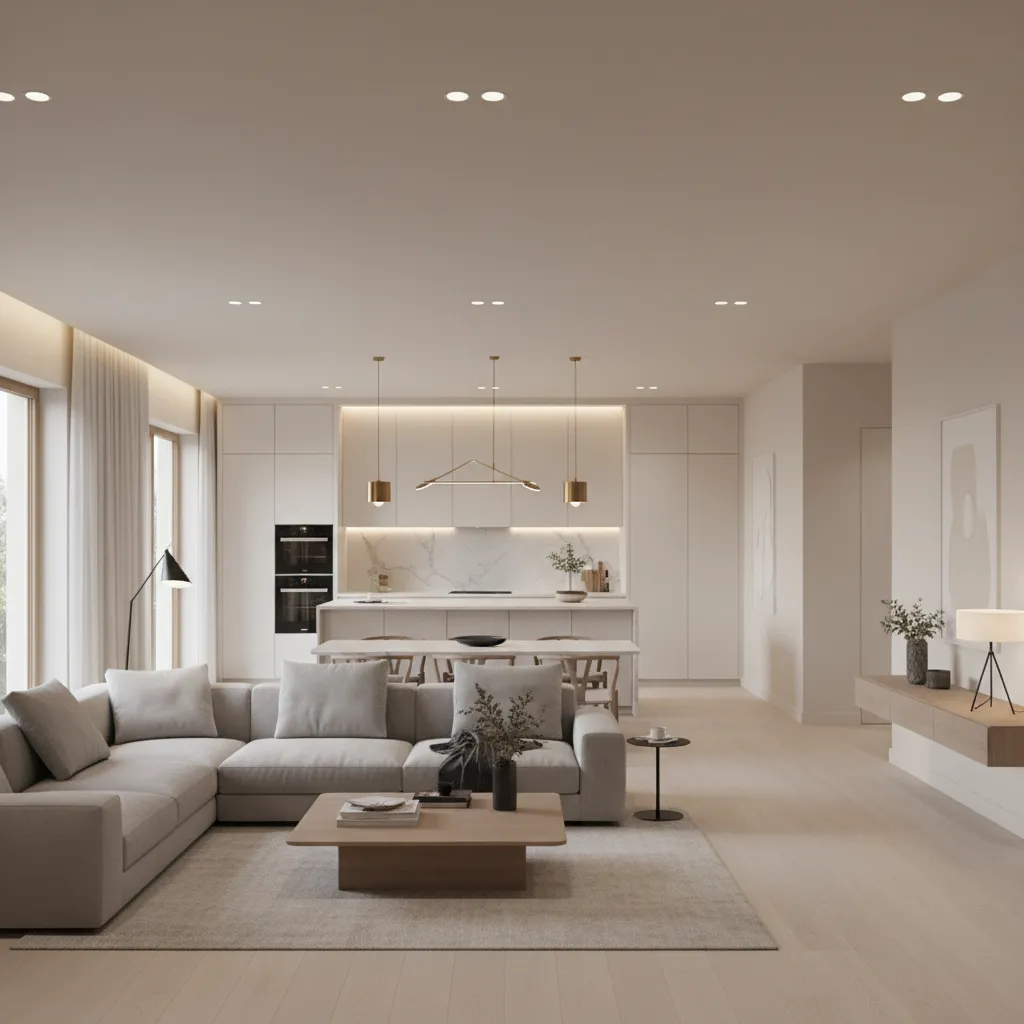 Smart home lighting automation across kitchen living room and hallway