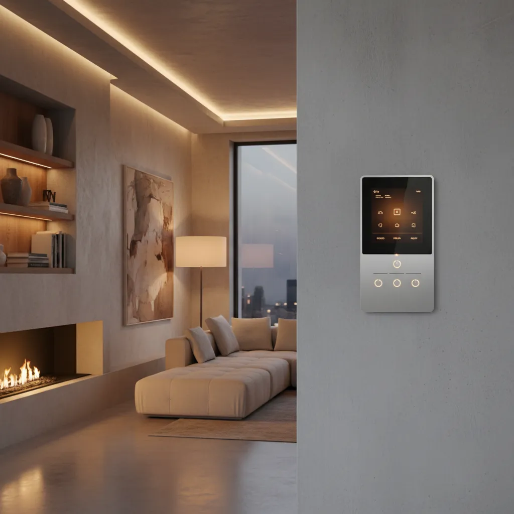 Panel moderno de interruptores para control de iluminación en una casa contemporánea