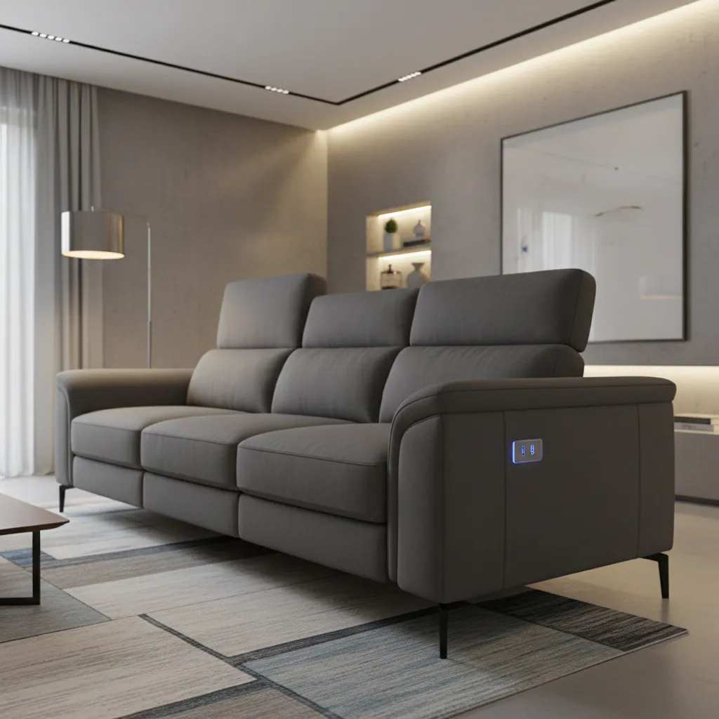 Modern power recliner sofa with adjustable headrest and USB charging port