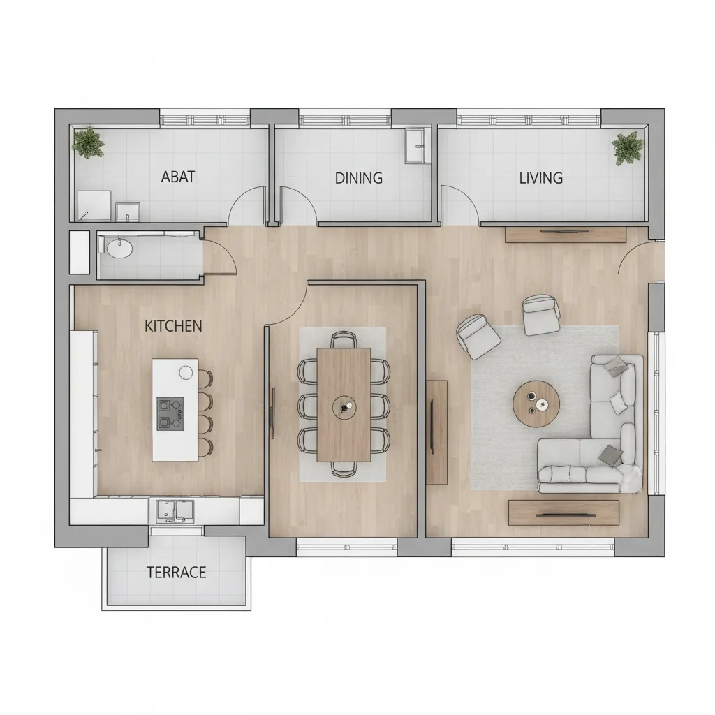 house floor plan showing kitchen dining and living room adjacency