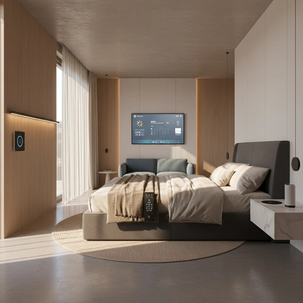 Smart home technology in luxury senior living bedroom