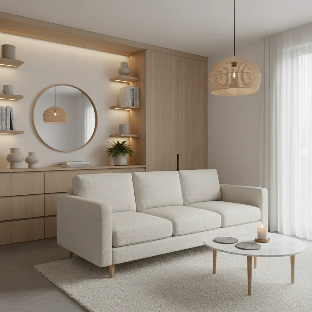 Salón pequeño con mobiliario compacto y diseño minimalista