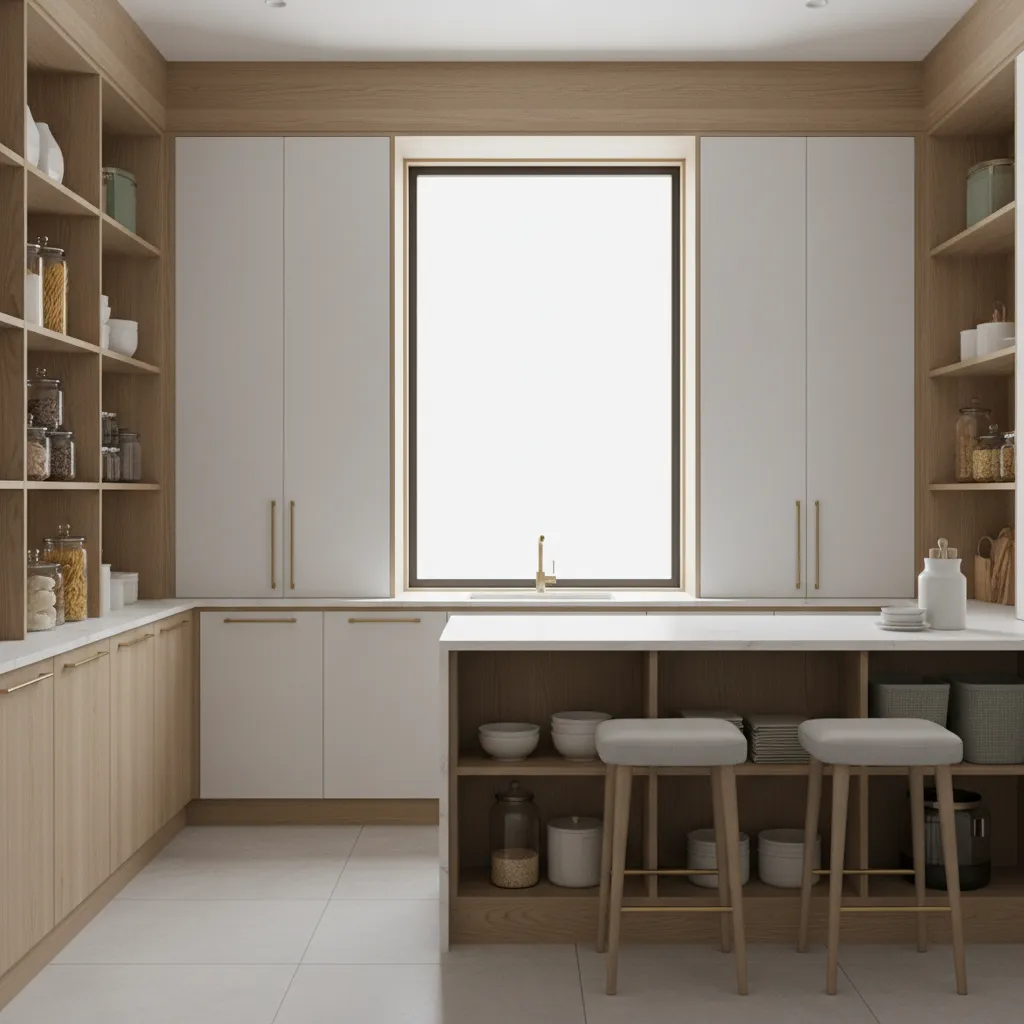 efficient storage design in a 1725 sq ft home with pantry and built in cabinets