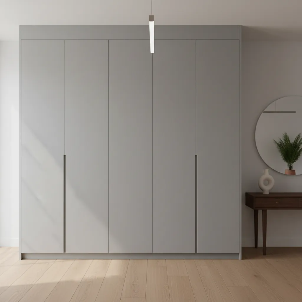 integrated storage solutions inside a compact residential hallway and bedroom area