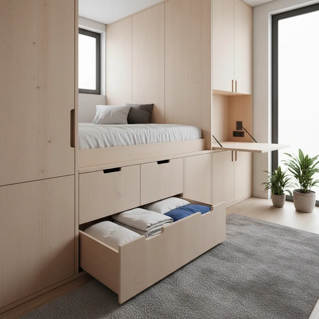 Muebles con almacenamiento integrado en casa pequeña