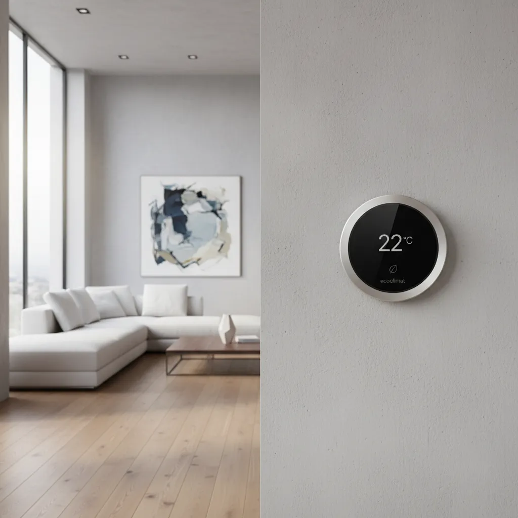Termostato inteligente instalado en una casa moderna