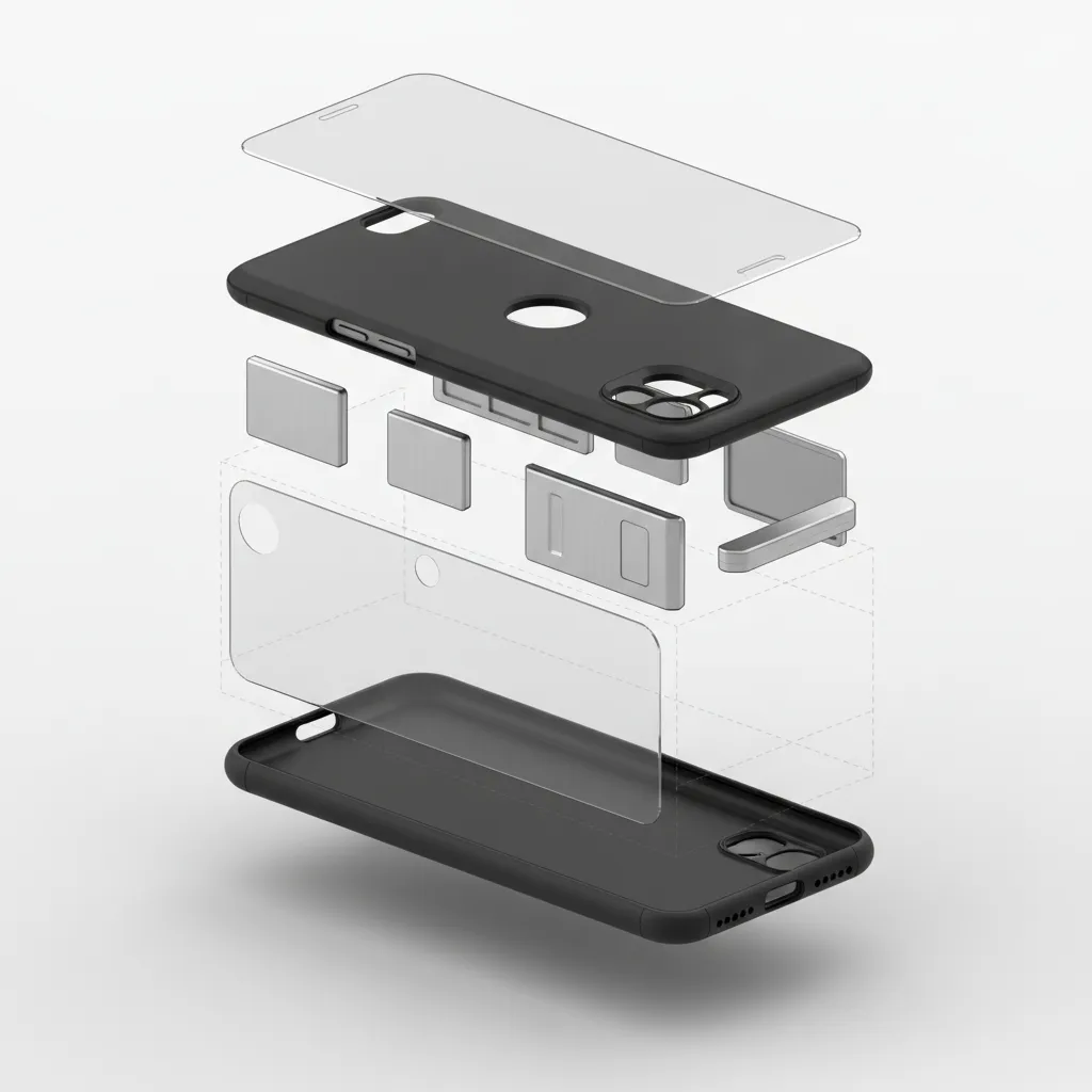 modelo 3D de una funda de celular mostrando bordes de protección