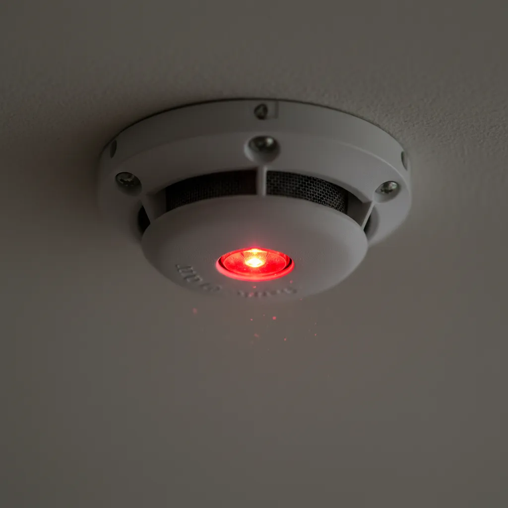 Close up smoke detector LED blinking pattern indicator