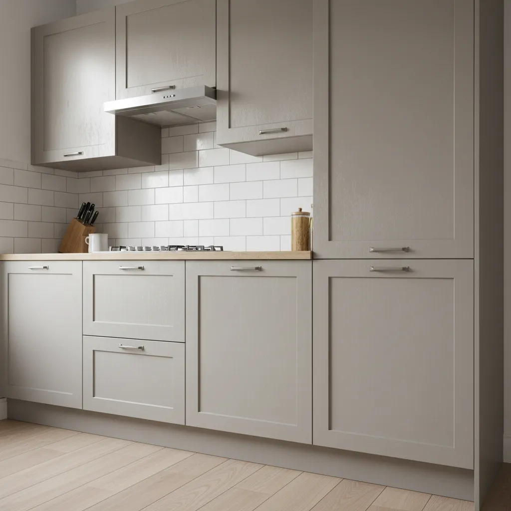 kitchen cabinets showing visible smoke residue film before cleaning