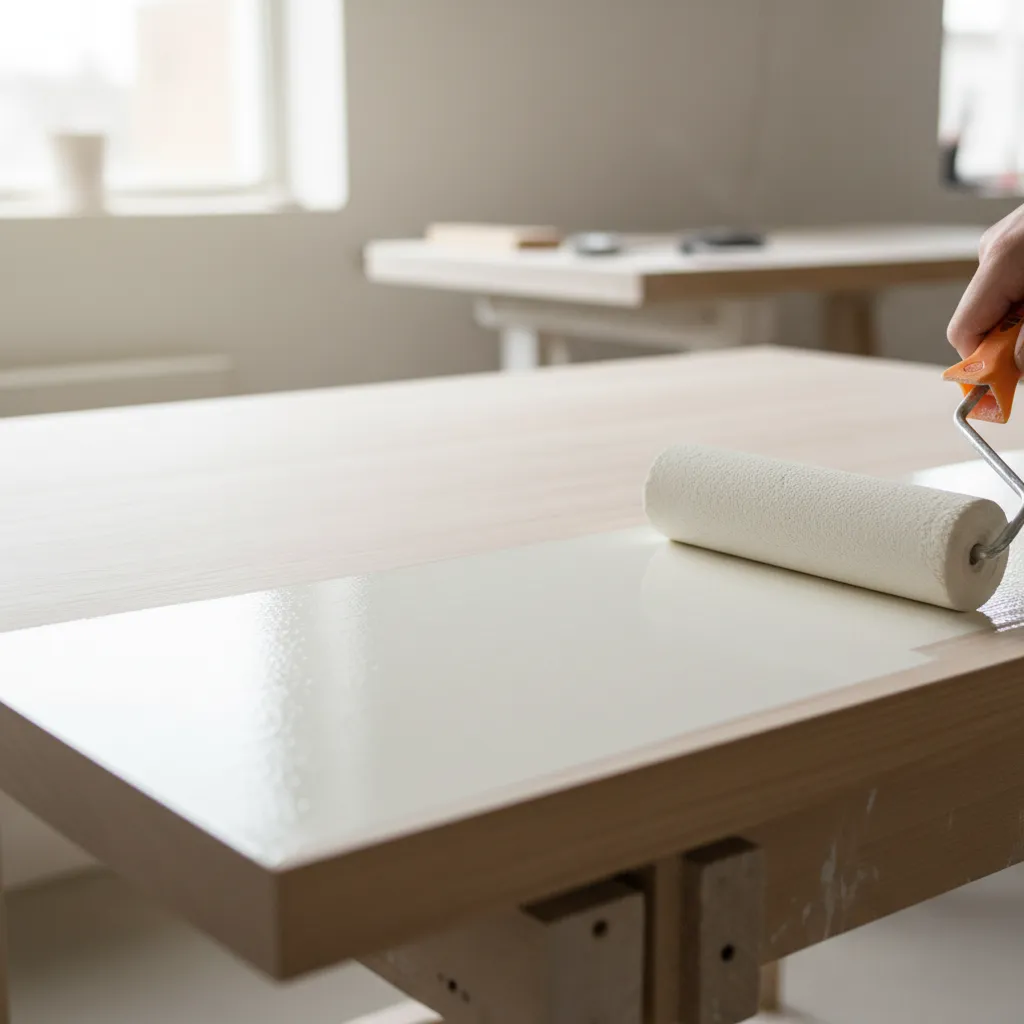 Applying smooth finishing coat on painted furniture surface