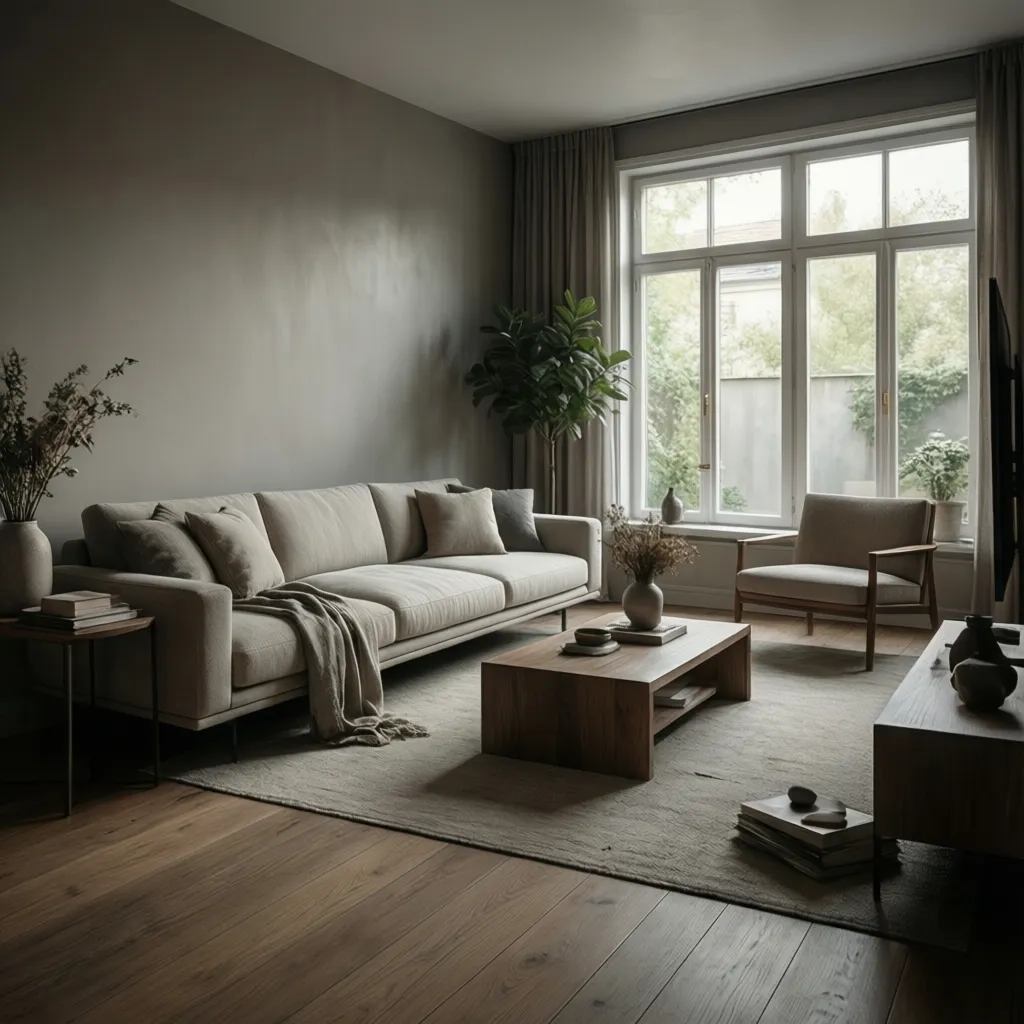 modern living room with smooth matte painted walls