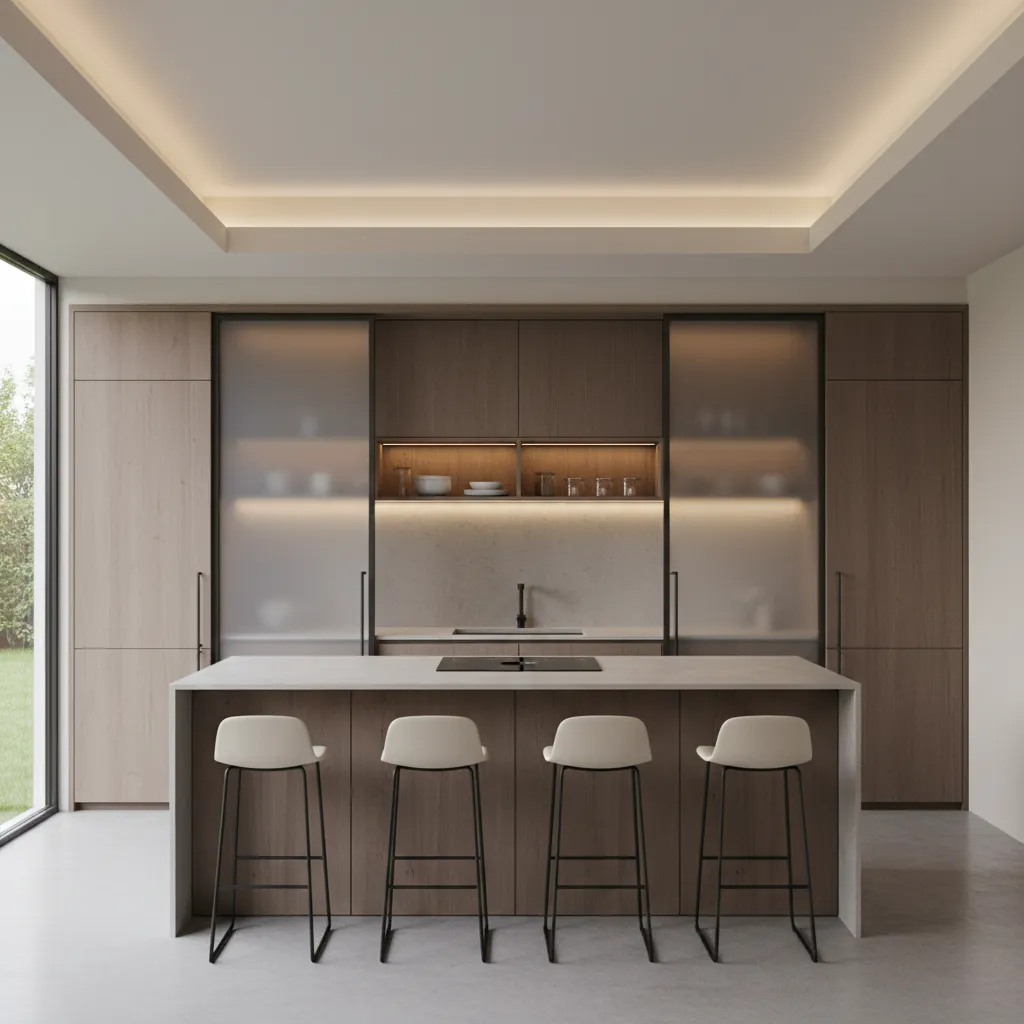 Modern kitchen cabinets with smoothly operating sliding doors