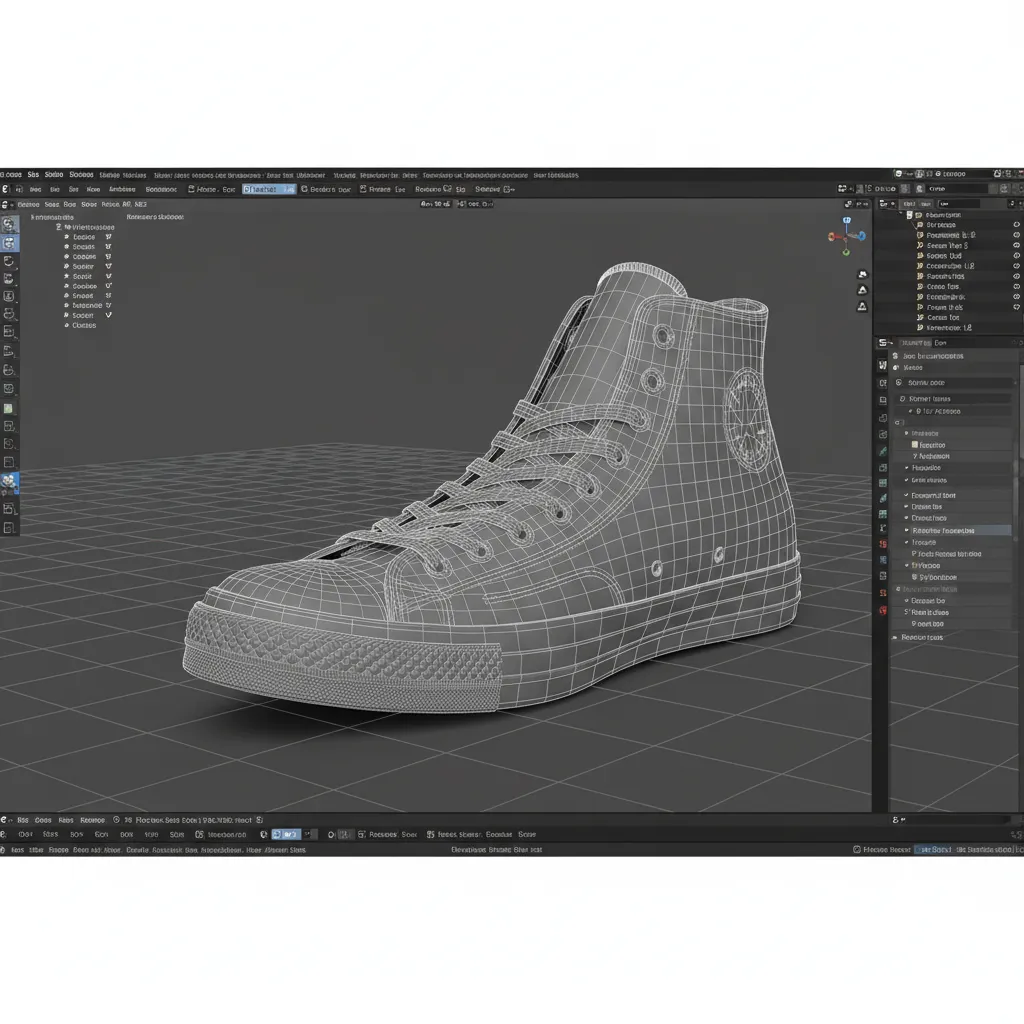 Converse sneaker 3D model in Blender viewport with missing gray textures