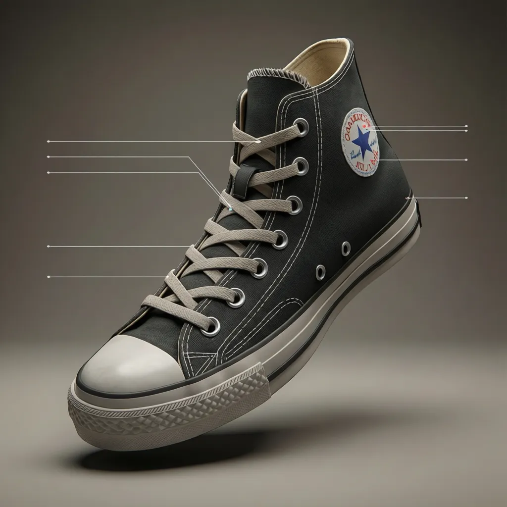annotated sneaker 3d model highlighting protected design elements like logo patch and sole pattern